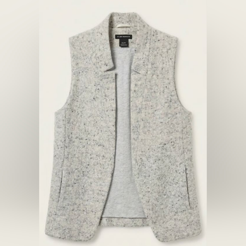 Club Monaco Wool Blend Tweed Open- Front Vest Gray Specked Size XS - Picture 1 of 13